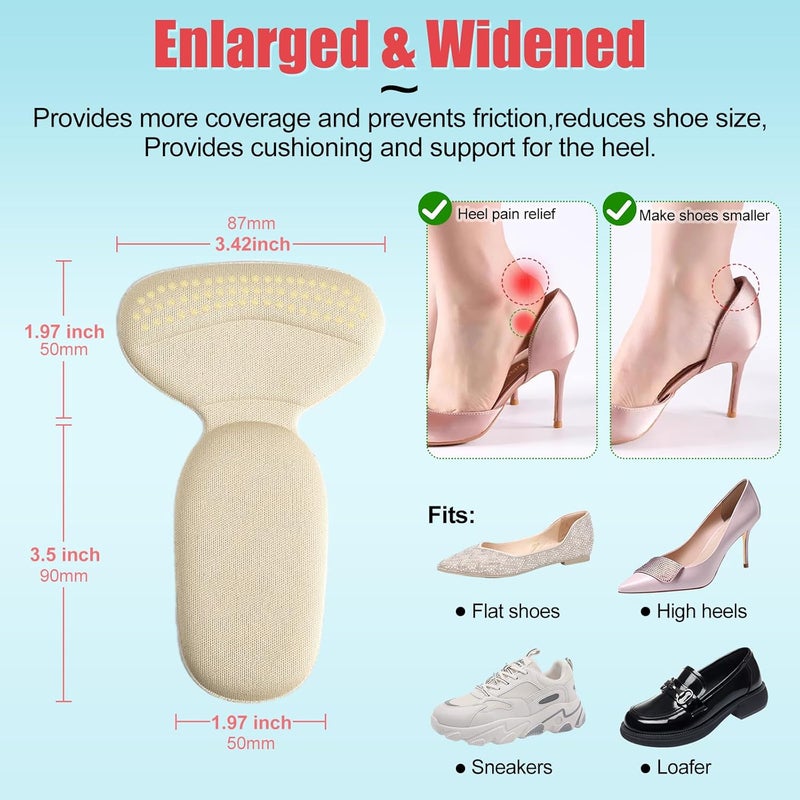 PHIXBEAR Heel Pads for Big & Loose Shoes, Pain Relief, Stop Slip and Blister, Large Grips Cushion Inserts to Make Men & Women Shoes Smaller Tighter (4 Pairs) 2 Apricot 2 Black - Image 2